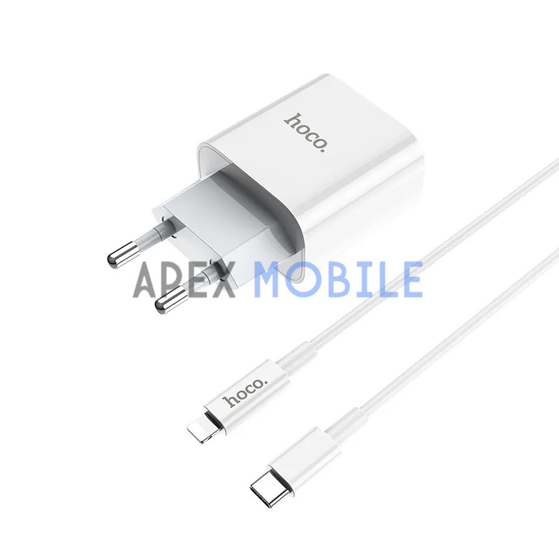 Сетевая зарядка Type-C Hoco C76A Plus (3А, PD, кабель Type-C - Lightning) белая