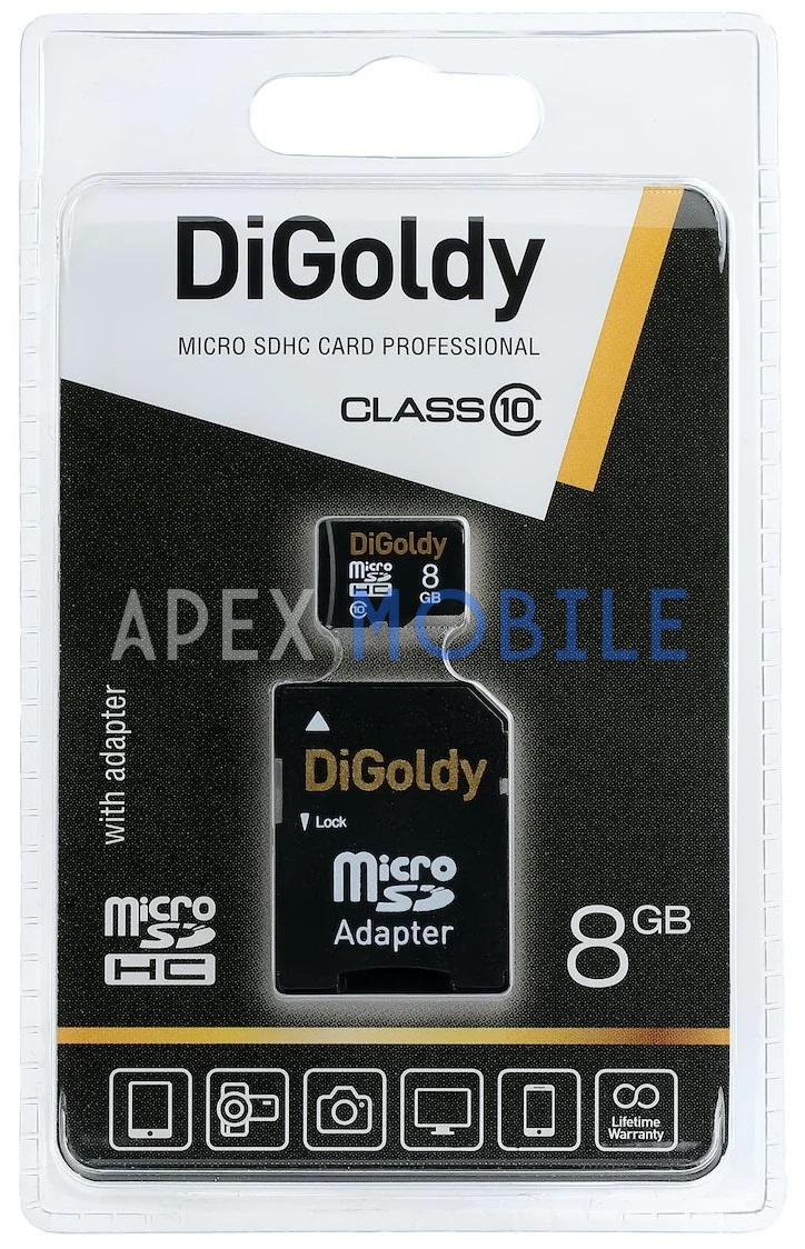 Карта памяти DiGoldy microSDHC 8 Гб (Class 10) + SD адаптер