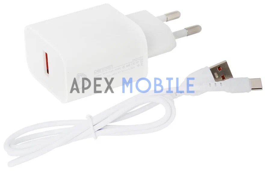 Сетевая зарядка Denmen DC03T (2.4A + Type-C) белая