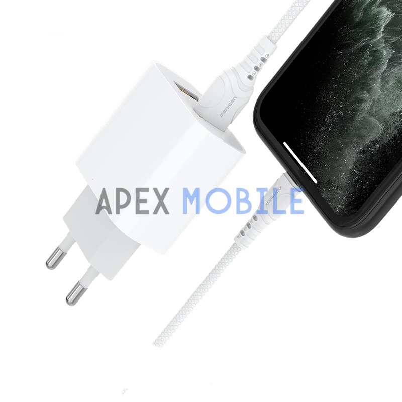 Сетевая зарядка Denmen DC05L (2.1A + кабель Lightning) белая